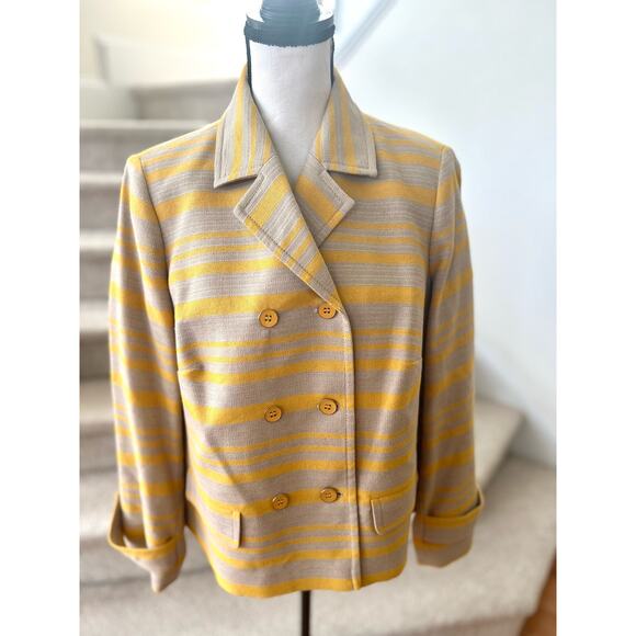 NWOT Talbots Beige & Yellow Striped Button Front Blazer - Picture 1 of 7